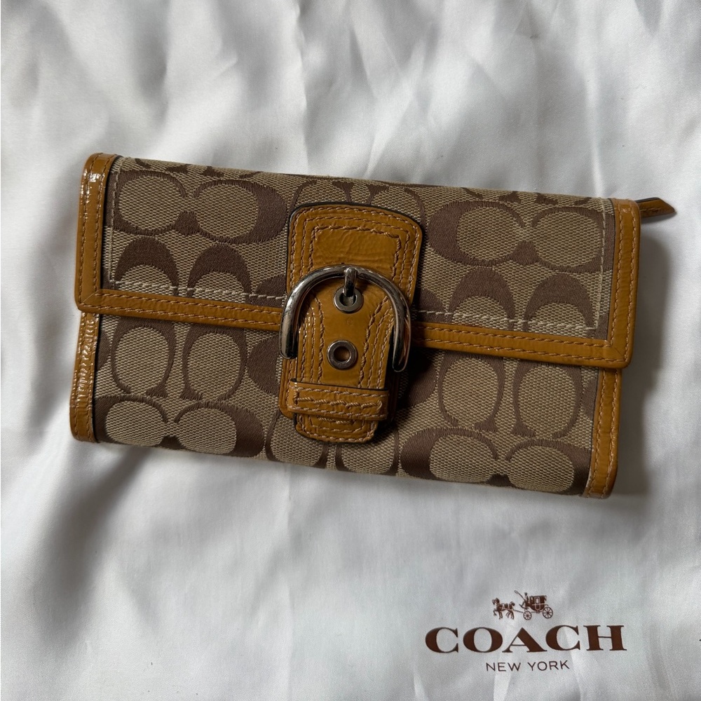 Coach Brown and Tan Monogram Wallet - Picture 1 of 3